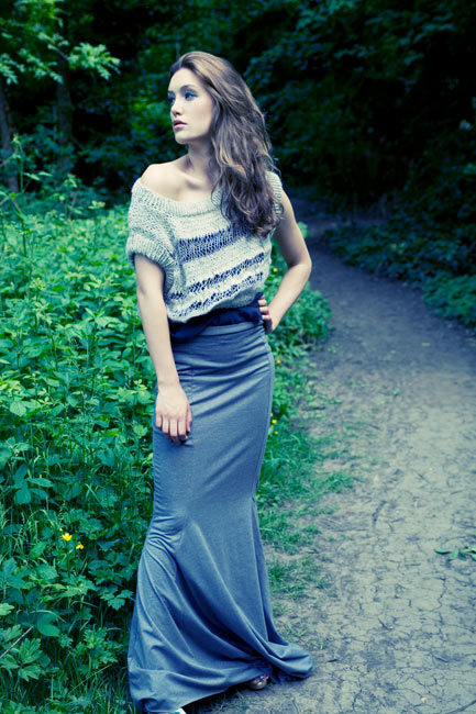 Hand Knit Jumper and Jersey Skirt Running in Heels